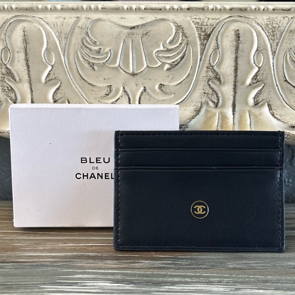 CHANEL Cardholder Bleu Di Chanel Navy Blue & Gold Wallet & Chanel Box GWP